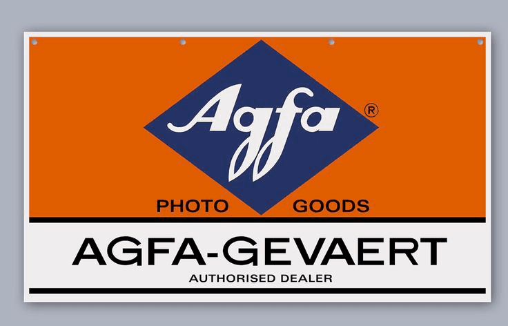 Enseigne historique Agfa Gevaert Photo Goods avec logo Agfa