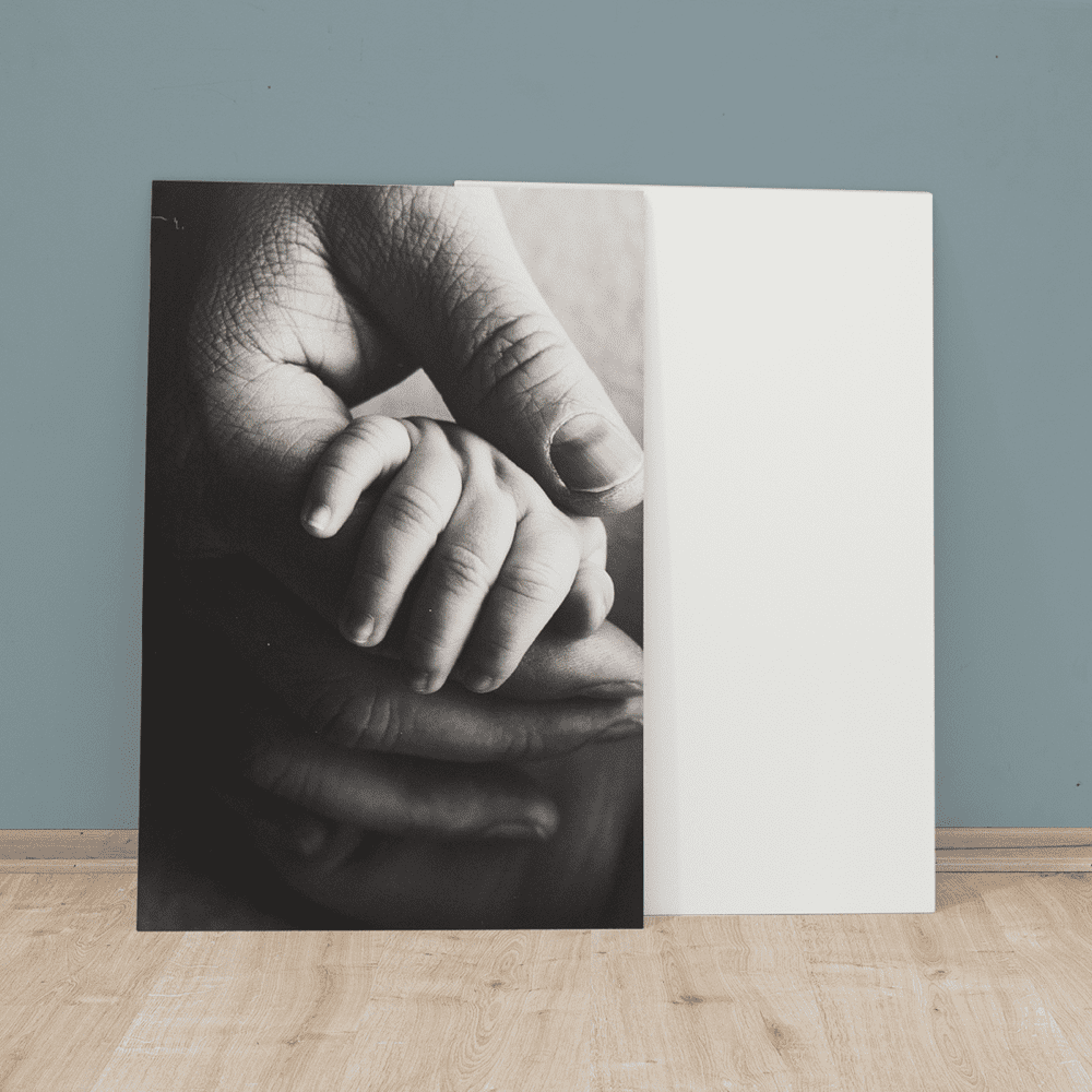 aluminium photo prints of hands - black and white